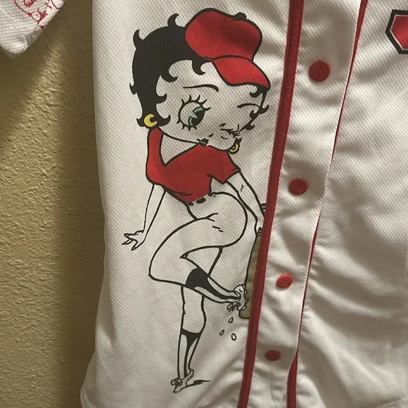 Betty Boop White and Red Baseball Jersey with Graphic - Picture 3 of 6